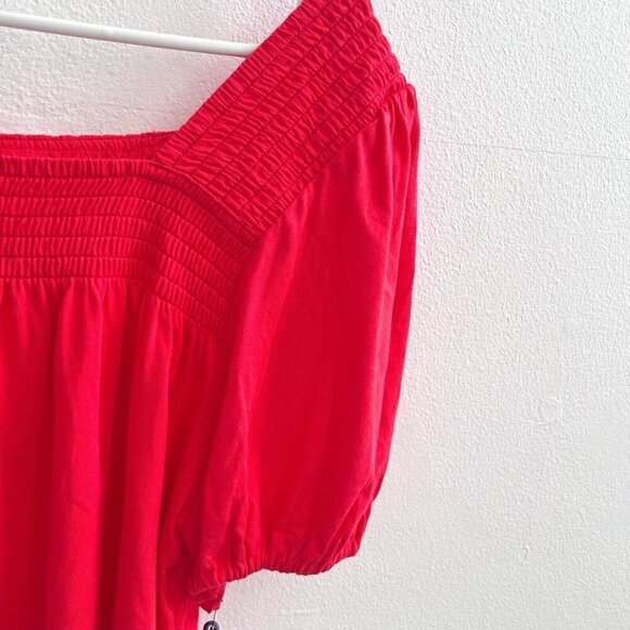 MODAL knit Top Smocked Puff Sleeve Square Neck Top pink Tommy Hilfiger NWT - Picture 5 of 9